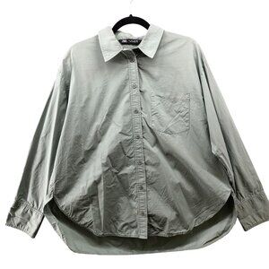 Zara Oversized Button Up Shirt Womens L Sage Green Cotton Long Sleeve